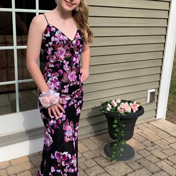 strapless open back dress WEDTREND Women Black Pink Floral Long Prom Dress with Slit Mermaid  Strapless Corset Wedding Guest Dress